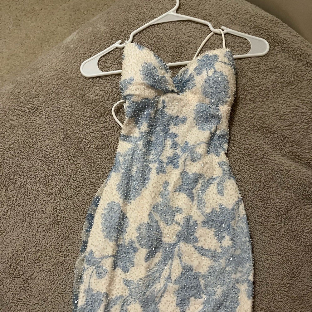 Brand New Windsor Blue and White Prom Sequin Long Dress